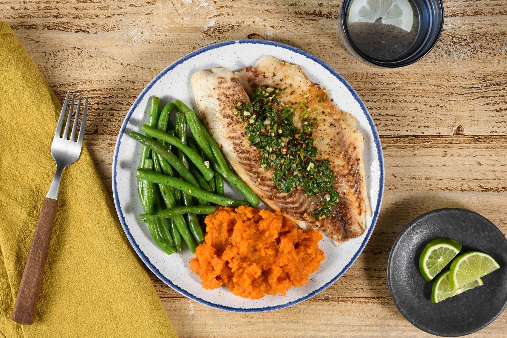 tilapia pan fried chimichurri Argentine herb sauce not bland easy dinner
