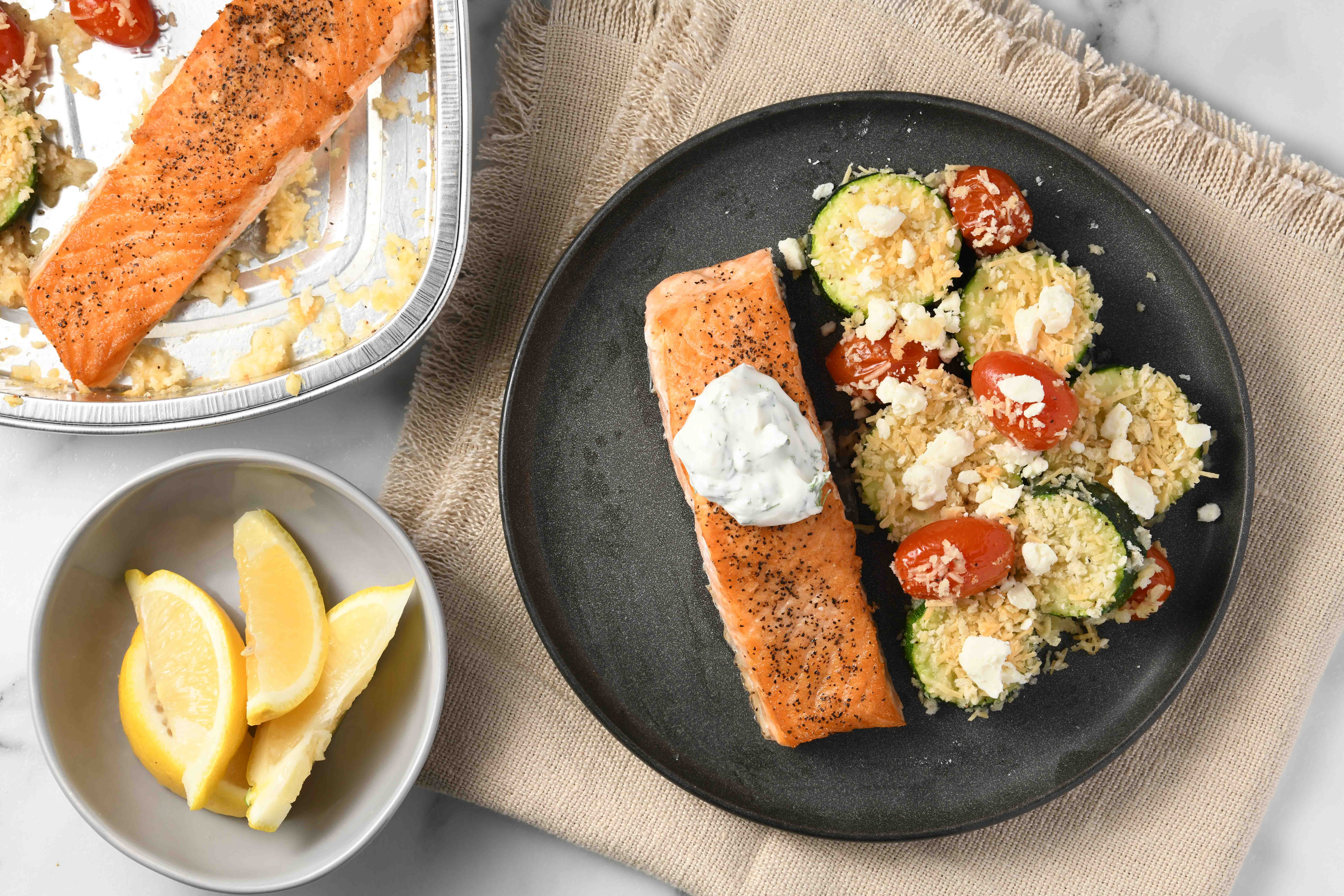 Mediterranean-Style Salmon with Lemon Dill Crème Fraîche Recipe - Home Chef