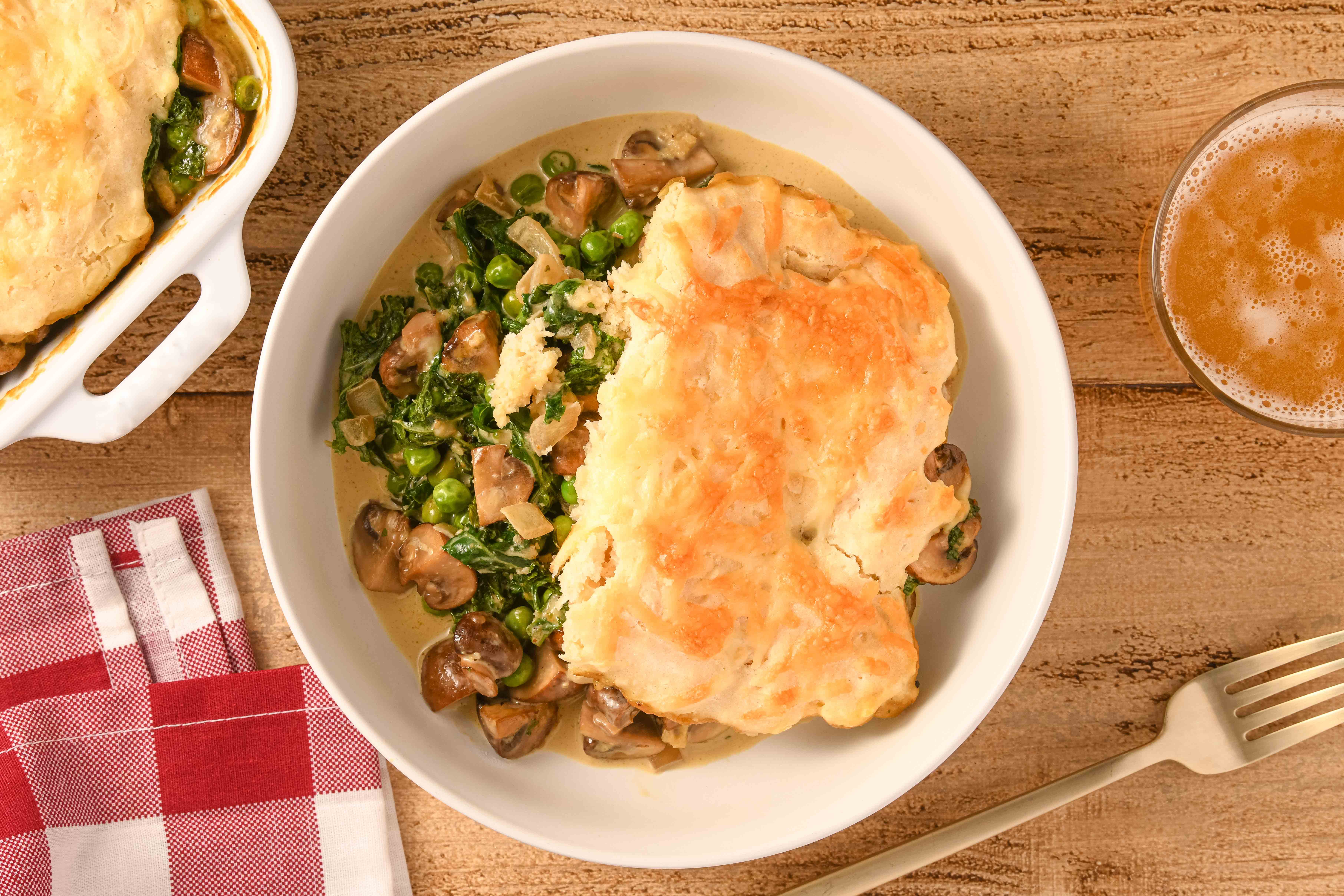 Rustic Cheddar and Mushroom Biscuit Pie