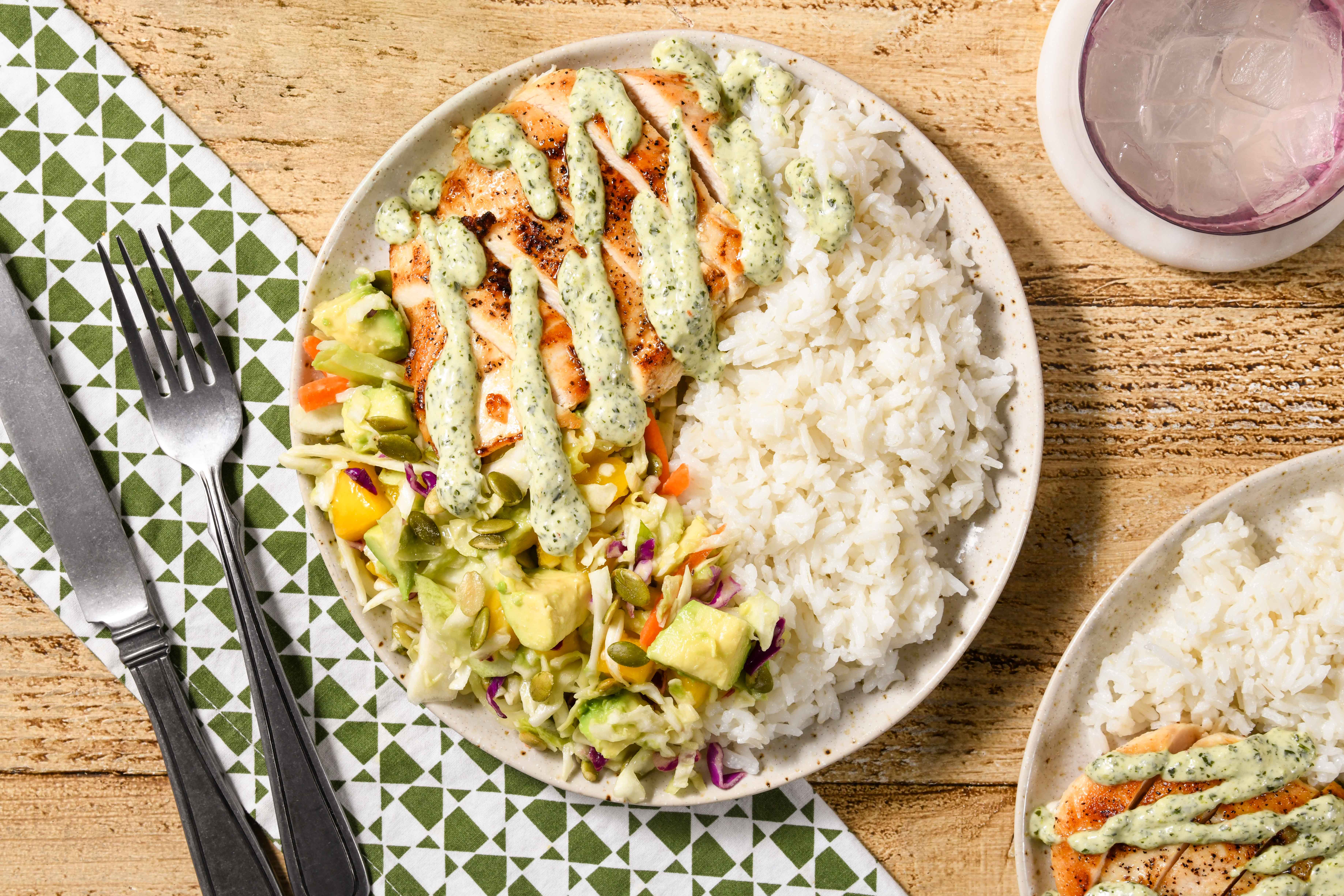Herby Chicken with Mango Avocado Slaw