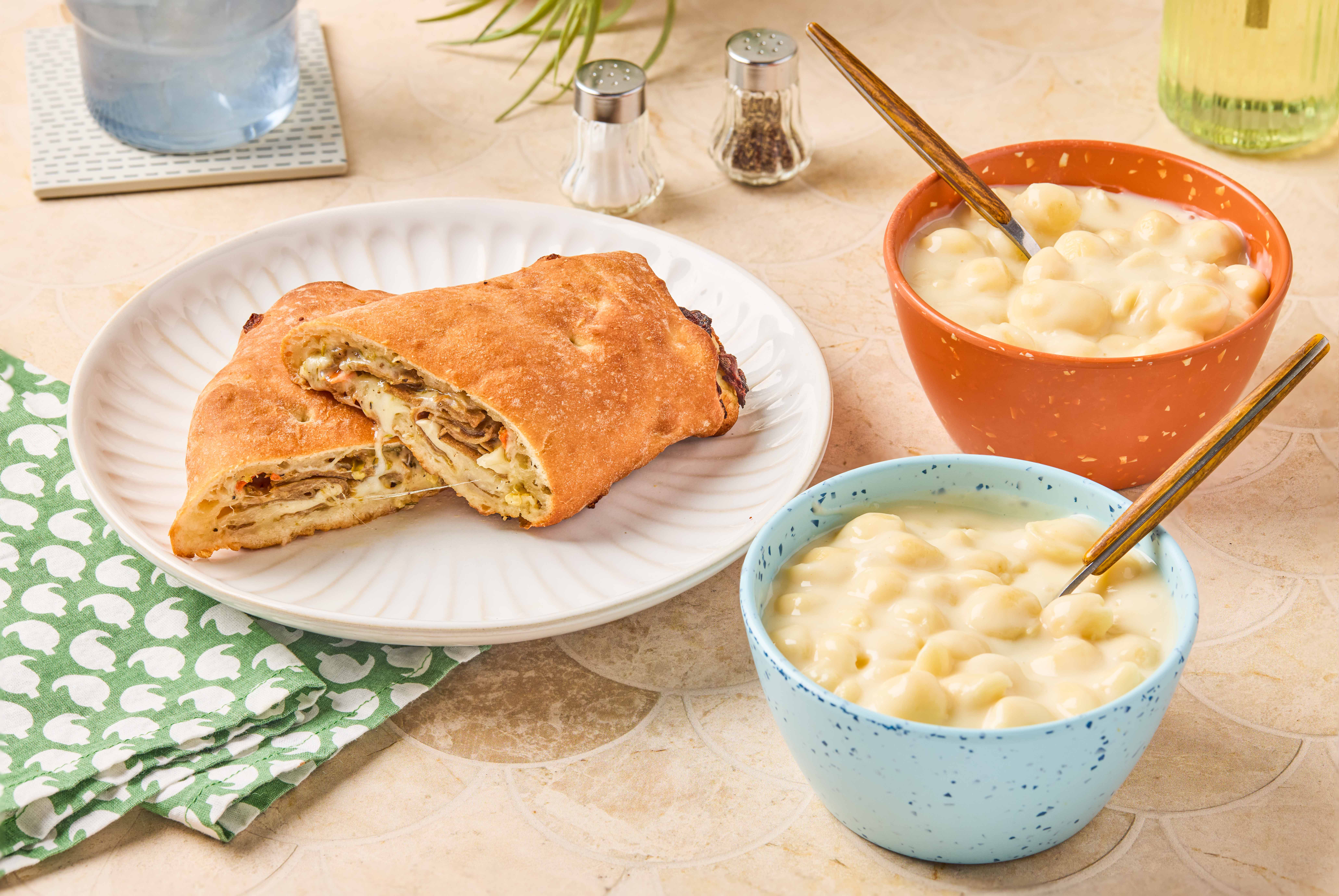Italian Beef & Hot Giardiniera Calzone and White Cheddar Mac & Cheese