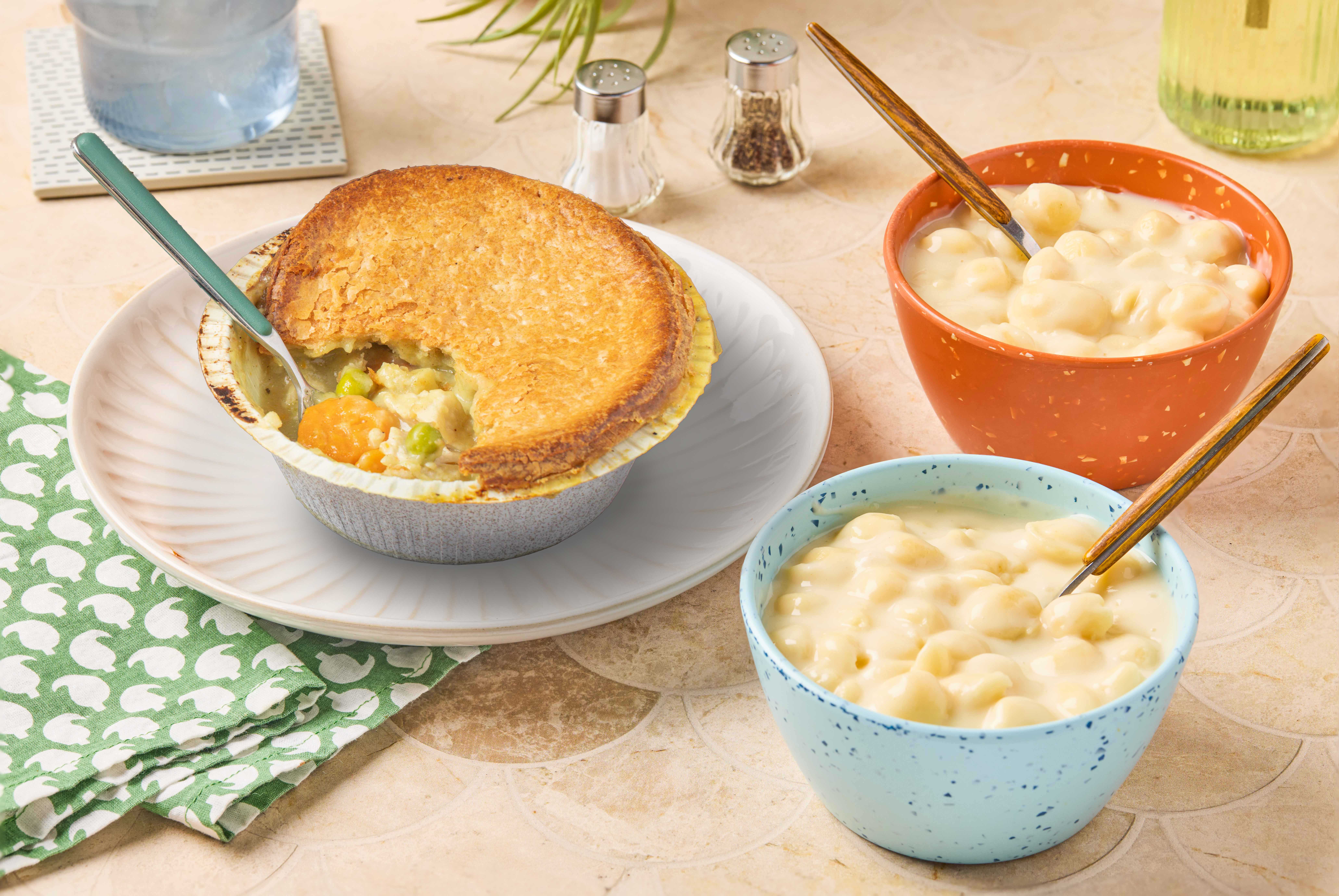Chicken Pot Pie & Smoked Gouda Mac & Cheese